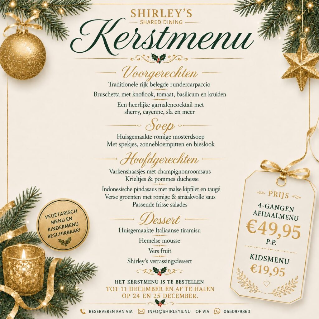 Kerst menu Shirley's